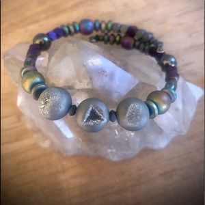 Bracelet Titanium Hematite Agate Druzies